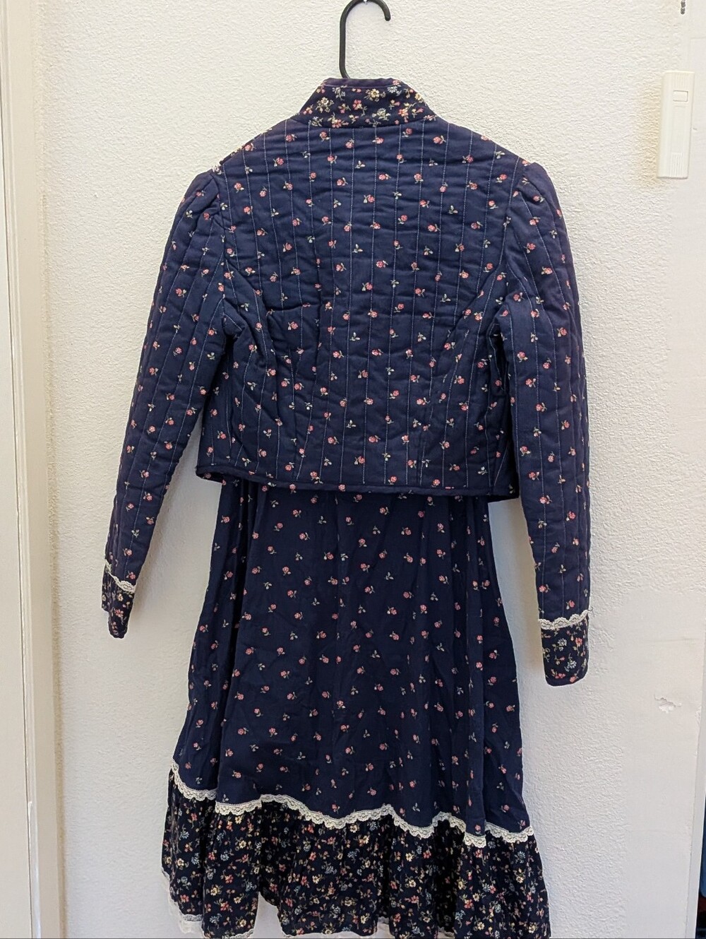 Vintage 70s Navy Floral Gunne Sax Style Girls Jacket And Skirt Coord Set Youth 5 - Picture 7 of 8